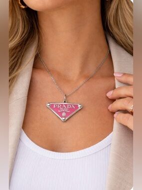 Prada stamped Pink Triangle Logo Pendant/ zipper pull/ charm